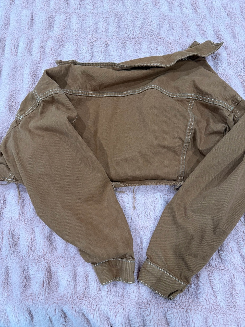 Topshop Cropped Brown Denim Jacket - Picture 4 of 8